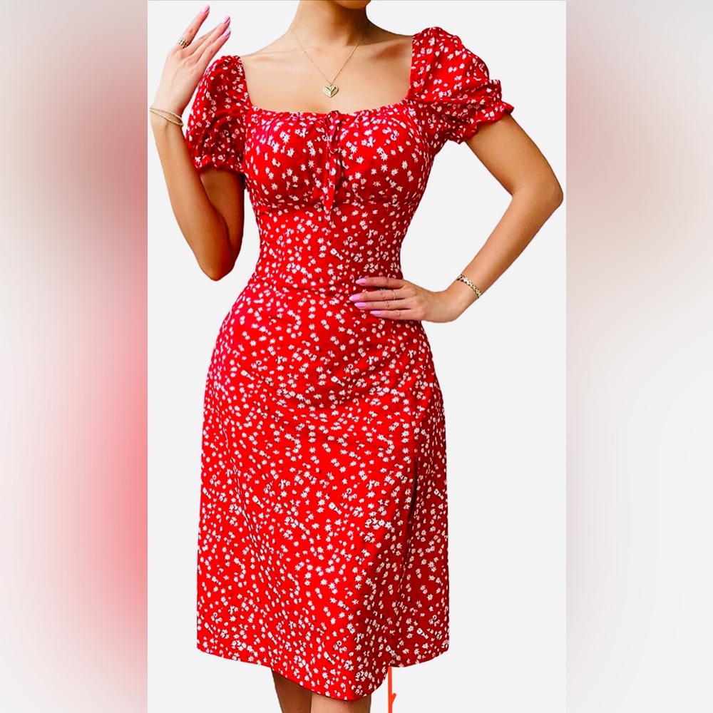 Floral Sweetheart Short Puffy Sleeve Dress